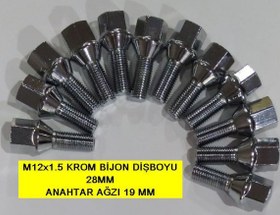 Resim Bijon Takımı Krom Kaplı M12x1.5 - Aa=19mm Dış=28 Mm 