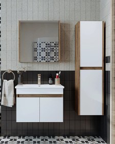 Resim RoomArt Lavabolu Atlantik-beyaz Mat Mdf 65 Cm Banyo Alt Dolap + Aynalı Üst Dolap + Boy Dolap 