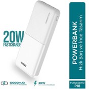Resim Phixi Basic P18 22.5W 10000mAh Hızlı Şarj Cihazı - PD Powerbank - 1 PD 1 USB Port LED Gösterge - Taş 