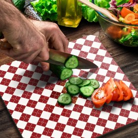 Resim Decovetro Cam Kesme Tahtası Kare Kırmızı Baklava Desenli 30X30 cm 