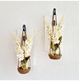 Resim Duvar Dekoru, Led Işıklı, Beyaz Şebboy Çiçekli, Beyaz Aplik İkil 