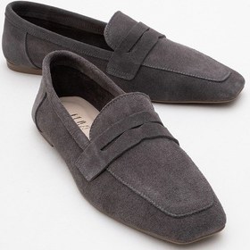 Resim Morne Füme Süet Hakiki Deri Kadın Loafer Ayakkabı Füme 