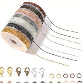 Resim 3m Toplu Paslanmaz Çelik Zincir Bağlantı Zinciri Ve Karabina Tokalı Kolye Zinciri, DIY Kolye Takı Yapımı Malzemeleri İçin Kullanılan, Altın DIY 