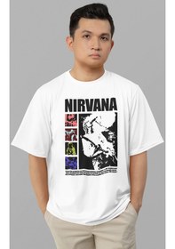 Resim Nirvana Rock Metal Müzik Grubu Baskılı Unisex Oversize Tişört Beyaz 