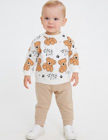 Resim dinamik çocuk Erkek Bebek 2li Takım | Ayıcık Desenli Sweatshirt + Alt 3-6-9-12aylık 