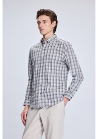 Resim Bej Slim Fit Kareli Düğmeli Yaka Uzun Kollu Pamuklu Gömlek 19151010014a 45 1964074 Bej 
