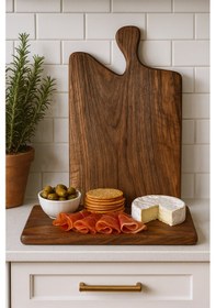 Resim Doğal Ahşap Ceviz Ağacından Yapılmış Büyük Boy Sunum Ve Kesme Tahtası 50x30 Ahşap 