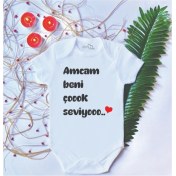 Resim Limon Bebek Baskılı Amcam Beni Çok Seviyo Pamuklu Çıtçıtlı Body Zıbın 