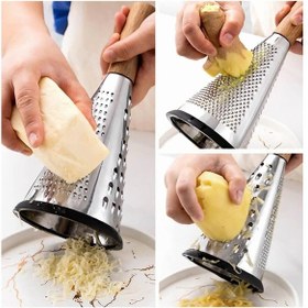 Resim Bambu Saplı Konik Rende 3 Fonksiyonlu Doğrama - 27 Cm Gümüş - Kahverengi 