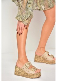 Resim Fox Shoes U996753509 Bej Dolgu Topuklu Kadın Ayakkabı Bej-suni Deri 