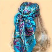 Resim 1 adet 90*90cm Kare Şal Dış Mekan Şal Kadınların Yeni Boyun Isıtıcısı Dört Mevsim İnce Baskılı Mendil Moda Büyük Mendil Moda Klima Odası Sıcak Şal Turmeric Göl Mavi Mor Kırmızı Başörtüsü 