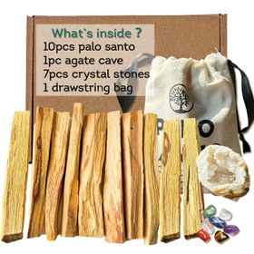 Resim Beyaz Aksine Kristal Mağaraları, Kutsal Ahşap Paketi ve 7 Kristal Çip Kombinasyonu, Ev Dekorasyonu ve Tatil Hediyeleri için Uygun. 