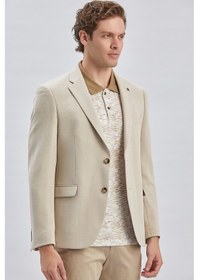 Resim İmza Bej Desenli Örme Mono Yaka Likralı 6 Drop Slim Fit Dar Kesim Casual Ceket 1002240157-bej Bej 
