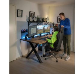 Resim %100 Masif Ladin Ahşap X-Ayak 120X60 Oyuncu Çalışma Masası Ceviz Tonları 