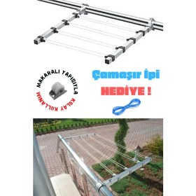 Resim Paslanmaz Makaralı Küpeşte, Çamaşır Askısı ve Kurutmalık, Hediye Çamaşır Ipiyle Birlikte 