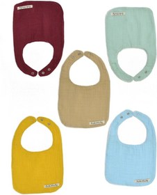 Resim 5'li Sıvı Geçirmez Çift Kat Müslin Mama Ve Salya Önlüğü, %100 Pamuk Alezli - Mavi Çok Renkli 