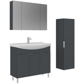 Resim Orka Purus 100 Cm Mat Antrasit Ayna Dolaplı Banyo Dolabı Takım Ve Boy Dolabı Ayaklı Antrasit 