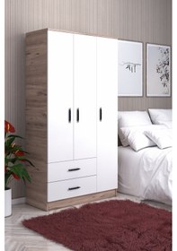 Resim ABETEMOBİLYA 3 Kapılı 2 Çekmeceli Ceviz-Beyaz Gardırop 