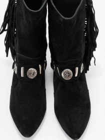 Resim Luvishoes Luvi Shoes Selora Siyah Süet Püsküllü Hakiki Deri Tokalı Kadın Western Bot Siyah Süet 