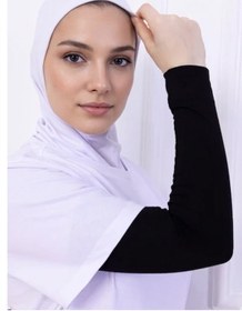 Resim Alivascarf Likralı Penye Kolluk Siyah - Pratik Kadın Tesettür Düz Namaz Kolluğu 1 Çift 40cm Viskon Hijab 