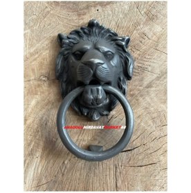 Resim Aslan Figürlü Antik Oksit Pirinç Kapı Tak Tak Kapı Tokmagı 