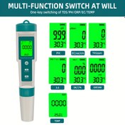 Resim 7'si 1 Arada Su Kalitesi Test Cihazı Kalem - LCD Arka Aydınlatmalı, Paslanmaz Platin Elektrotlu, Taşınabilir & Pil Gücünde PH, ORP, EC, TDS, GH, S.G & Tuzluluk Testi 