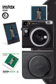 Resim Fujifilm Instax SQ40 Siyah Fotoğraf Makinesi 10lu Kare Film Deri Kılıf ve Pleksi Çerçeve 
