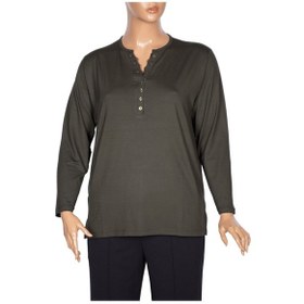 Resim Cimariva Kadın Dicle Büyük Beden V Yaka Dantelli Haki Bluz Haki 