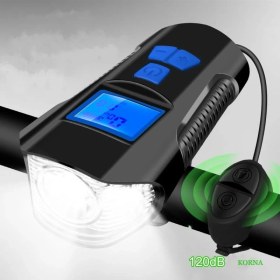 Resim Bisiklet LCD Hız Göstergesi Su Geçirmez Şarjlı LED Işık Km Ekran Kronometre Bisiklet Kornası Feneri 