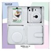 Resim Fujifilm Instax mini 12 Beyaz Fotoğraf Makinesi 10'lu Film Kare Albüm ve Deri Kılıf Bundle Box 
