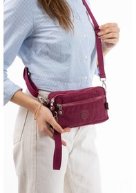 Resim Nemo Bags Bordo Unisex Cüzdan, 4 Gözlü, Telefonluk, Crinkle Kumaş, Çapraz Askılı Omuz Çantası, 20x12cm Bordo 