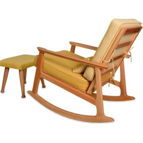 Resim Asedia Iskandinav Naturel Sarı Minderli Puflu Sallanan Sandalye Dinlenme Koltuğu 