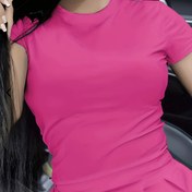 Resim Solid Renkli Crew Neck T-Shirt, Bahar ve Yaz için Rahat Kısa Kollu Üst, Kadın Giyim 