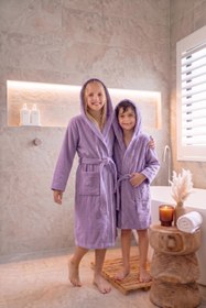Resim CottonVerse Genç & Çocuk Kapşonlu Bornoz - %100 Pamuk, Unisex Lila - Lila / 15-16 Yaş 