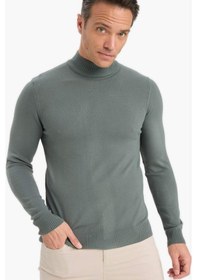 Resim Defacto Slim Fit Dar Kesim Balıkçı Yaka Basic Düz Triko Kazak R1127az25wnkh412 Haki 