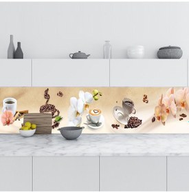 Resim Mutfak Tezgah Arası Folyo Fayans Kaplama Folyosu Orkide Kahve 