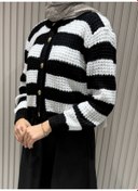 Resim Nopeli Triko Hırka - Siyah Çizgili Çok Renkli 