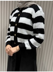 Resim Nopeli Triko Hırka - Siyah Çizgili Çok Renkli 