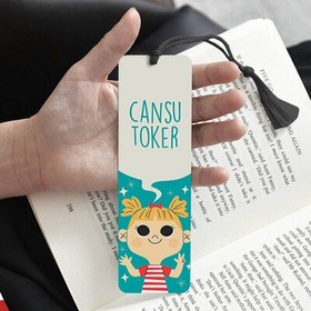 Resim Sevimli Kız Çocuk Desenli İsme Özel Kitap Ayracı 