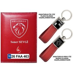 Resim Plakanıza Özel Yeni Peugeot Logolu Ruhsat Kabı Ve Anahtarlık 