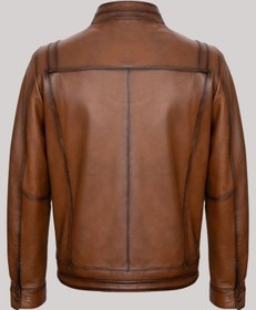 Resim Hakiki Kuzu Derisi Dik Yaka Fermuarlı Erkek Ceket Taba Taba 