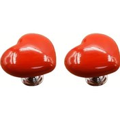 Resim Zhanglei001 2 Adet Kırmızı Kalp Şeklinde Yapışkanlı Dolap Kolu Mat Plastik Paslanmaz Çelik Vida 2 Adet Kırmızı 