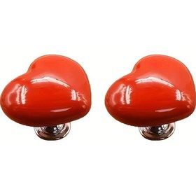Resim Zhanglei001 2 Adet Kırmızı Kalp Şeklinde Yapışkanlı Dolap Kolu Mat Plastik Paslanmaz Çelik Vida 2 Adet Kırmızı 