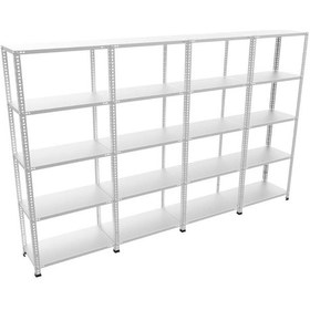 Resim Raf Burada 5 Katlı 4'lü Galvaniz Çelik Raf - Depo, Arşiv, Kiler, Dosya, Market Rafı-31x60 cm-200 cm-1.50 mm 