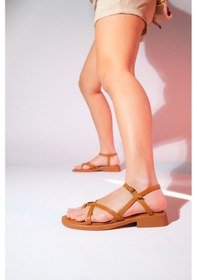 Resim Luvishoes Antas Taba Hakiki Deri Kadın Parmak Arası Sandalet Taba 