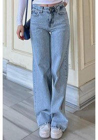 Resim Madmext Buz Mavisi Straight Wide Kadın Jean Mg1996-buz Mavisi Buz Mavi 