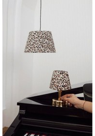 Resim Leopar Desenli İpek Saten Parlak Gold Ayaklı Tasarım Kablosuz Gece Masa Lambası 