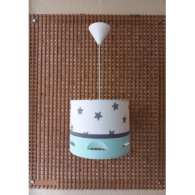 Resim Beyaz Yıldızlı Yeşil 2.li Set Kumaş Kaplama Genç ve Çocuk Odası Avize ve Abajur Takımı 