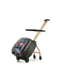 Resim Zampago Renkli Desenli Binilebilir Çocuk Valizi Kabin Boy, Düşme Engelleyici Çok Renkli 