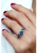 Resim Sky Diamond Blue Creative Sapphire 925 Ayar Gümüş Lüks Tria Yüzük (519209497) 